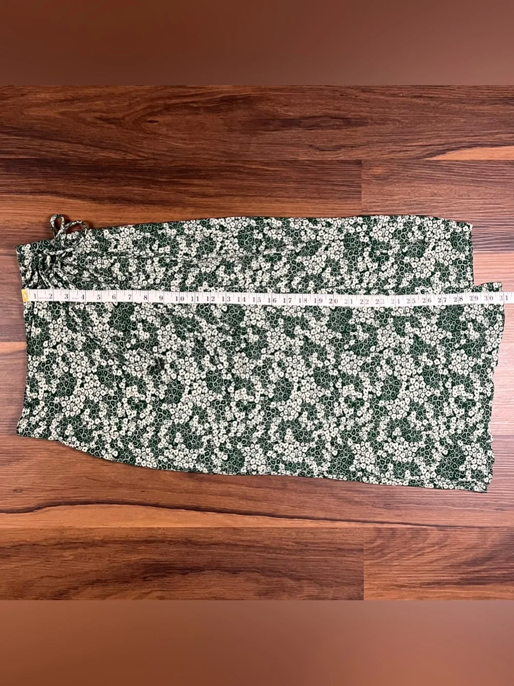 Free People green and white floral wrap around tie waist midi skirt